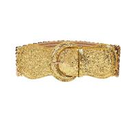 VASTLUCKY Women Elastic Wide Waist Belt for Dresses Sequin Glitters Cinch Corset Belt Stretchy Waistband Chunky Buckle Belts, Gold, Medium