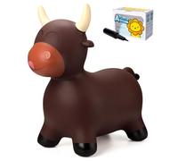 Vastoy Inflatable Brown Bull Animal Space Hopper for Kids 2-6 Years, Bouncy Hopper Ride-On Toy with Hand Pump, Indoor Outdoor Play Develops Balance & Strength
