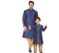 VASTRAMAY Boys Cotton Silk Blend Kurta Set, Deep blue, Man-42 / Boy-(11 - 12 Jahre)