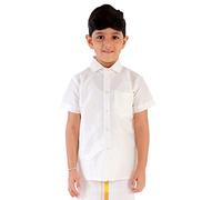 VASTRAMAY Boy's Regular Fit Silk Shirt, White, 13-14 Years