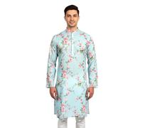 VASTRAMAY JBN Men's Aqua Silk Blend Kurta, aqua, L