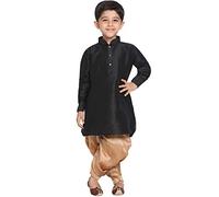 Vastramay Kurta Independence Party Set Linen Cotton with Ethnic Mandarin Collar, black & rose gold, 6 Jahre-7 Jahre