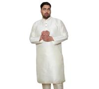 Vastramay Men's Cotton and Silk Kurta and Pyjamas Set, cream, 50