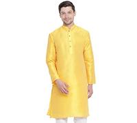 Vastramay Men's Cotton and Silk Kurta and Pyjamas Set, Yellow, XL