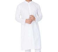VASTRAMAY Men's Cotton Blend Kurta - Full Sleeves, Mandarin Collar, Classic Design, Ideal for Festivals & Events, White, Medium