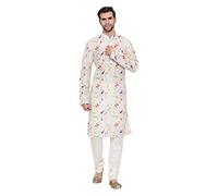VASTRAMAY Mens Cotton Blend Kurta Pyjama Set - Ethnic Attire for Style, Cream, Small