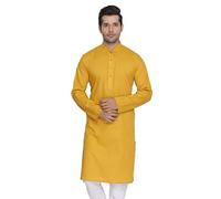 VASTRAMAY Men's Cotton Linen Blend Kurta | Traditional Indian Tunic | Casual Ethnic Wear | Wedding & Festive Partywear, Mustard, XL