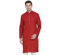 VASTRAMAY Men's Cotton Linen Blend Kurta Tunic, Traditional Indian Tunic, Casual, Ethnic Wear, Wedding and Festive Party Wear, maroon, M