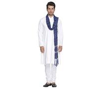 VASTRAMAY Men's Cotton Regular Fit Casual Kurta, White and Royal Blue, 28