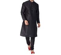 Vastramay Men's Cotton Silk Kurta & Pyjama Set 42 Black, Black, 42