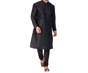 Vastramay Men's Cotton Silk Kurta & Pyjama Set 42 Black, Black, 42