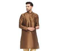 VASTRAMAY Men's Silk Blend Kurta - Elegance for Festivals and Events | Banarasi Silk with Light Cotton Blend Plain Long Sleeve Mandarin/Chinese Collar Kurta | Classic Design, Brown, S