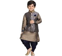 VASTRAMAY Nehru Modi Children's Jacket Set Gold Cotton Silk Blend, Navy and Gold, 9-10 Jahre