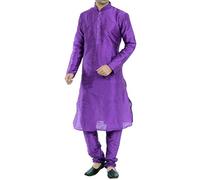 VASTRAMAY VASMKAQ001nPAQ Mens Cotton Silk Light Blue Pyjama Set, Purple-3, 34