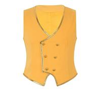 vastwit Mens Halloween Magician Waistcoat V Neck Double-Breasted Pointed Hem Gold Leather Trim Vests, Yellow, Large