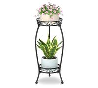 VASZOLA 2 Tier Black Plant Stand Indoor Outdoor for Large Tall Flower Planters on Patio, Heavy Duty Metal Multi Vertical Rack for Narrow Floor Corner, Sturdy Round Holder Organizer Modern Mid Century