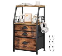 VASZOLA 3 Fabric Drawers Organizer Tower with 6 Hooks and 2 Shelves, Small End Side Table for Printer with Chest of Files Drawers, Ideal for Bedroom Living Room Office Dorm Under Desk, Rustic Bronze