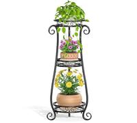 VASZOLA 3 Tier Black Metal Plant Stand for Multiple Large Planters Indoor Outdoor Organizer, Heavy Duty Tall Flower Stand for Corner Patio Bathroom Office, Modern Sturdy Vertical Iron Rack, Cat Proof