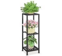 VASZOLA 3 Tier Black Metal Plant Stand Indoor Outdoor for Large Planter, Modern Heavy Duty Tall Rolling Rack for Corner House Bathroom Patio Floor, Iron Flower Shelf Holder for Orchid Fern