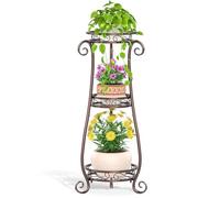 VASZOLA 3 Tier Bronze Metal Plant Stand for Multiple Large Planters Indoor Outdoor Organizer, Heavy Duty Tall Flower Stand for Corner Patio Bathroom Office, Modern Sturdy Vertical Iron Rack, Cat Proof