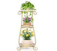 VASZOLA 3 Tier Gold Metal Plant Stand for Multiple Large Planters Indoor Outdoor Organizer, Heavy Duty Tall Flower Stand for Corner Patio Bathroom Office, Modern Sturdy Vertical Iron Rack, Cat Proof
