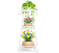 VASZOLA 3 Tier White Metal Plant Stand for Multiple Large Planters Indoor Outdoor Organizer, Heavy Duty Tall Flower Stand for Corner Patio Bathroom Office, Modern Sturdy Vertical Iron Rack, Cat Proof