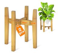 VASZOLA Bamboo Adjustable Plant Stand for Single Large Indoor Planters, Heavy Duty Floor Fern Holder Fits 20 to 30 cm Pots, Mid Century Elevated Big Stool for Flower- Pot Not Included, Walnut, 2 Pack