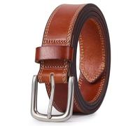 VATAN Men's Full Grain Leather Casual Every Day Jean Belt Handmade (35mm), B-cognac (Double Stitch), 44(Fits Waist 42"-43")