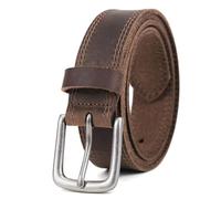 Vatan Men's Genuine Leather Casual Every Day Jeans Belts, Handmade Men Leather Belt with Gift Box (B-Bourbon Brown (Double Stitch), 32(Fits Waist 30"-31"))