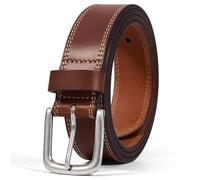 VATAN Men's Genuine Leather Casual Every Day Jeans Belts, Handmade Men Leather Belt with Gift Box, B-cognac (Double Stitch), 36(Fits Waist 34"-35")