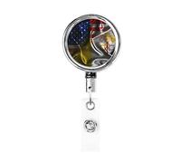 Vatican City America Flag Heavy Duty Metal Badge Holder Reel, Retractable Badge Holder with Belt Clip for Key Name Card Holder Employee Teacher