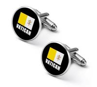 Vatican City Flag Cufflinks for Men Classic Round Cuff Links Black Match Tie Clips for Business Wedding Graduation 2.0cm