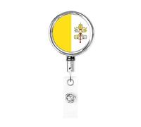 Vatican City Flag Heavy Duty Metal Badge Holder Reel, Retractable Badge Holder with Belt Clip for Key Name Card Holder Employee Teacher