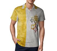 Vatican City Grunge Flag Men's Golf Polo Shirts Casual Tops Short Sleeve Regular Fit Tee