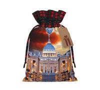 Vatican City Print Christmas Candy Bags,Holiday Party Color-Blocked Drawstring Bags,Drawstring Snack Bags