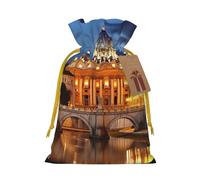 Vatican City Printed Christmas Drawstring Bags Reusable Xmas Bag for Party Xmas Gift Wrapping, Yellow Ribbon, S