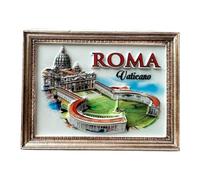 Vatican Decorative Magnet Souvenir of Rome with Aerial View of St Peter, Vintage Frame