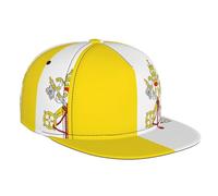 Vatican Flag Patterned Flat-Brimmed Baseball Cap, Versatile for All Seasons, Suitable for Commuting, outings, Camping, and Outdoor Activities. Black