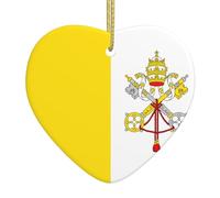 Vatican Flag Print Christmas Ornament Hanging, Ceramic Heart Pendant, for Birthday Weddings & Keepsake Gift Decor