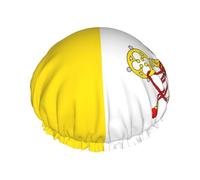 Vatican flag Print Shower Cap for Women & Men â€“ Reusable Double-Layer Bath Hair Cap with Elastic Strap L