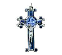 Vatican Imports 3" St. Benedict Pectoral Crucifix Cross | Blue or Green | Comes with Informational Booklet of St. Benedict | Beautiful Shining Silver Metal | Christian Jewelry, 5.1L" x 3.3W", Metal