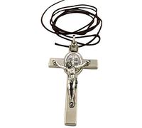Vatican Imports Saint Benedict Crucifix with Oval St. Benedict Medal | Silver Tone Cross and Corpus Comes with Cord and Booklet Explaining the St. Benedict Medal | Made in Italy