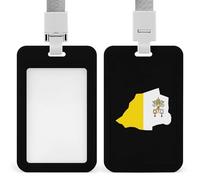 Vatican Map with Flag ID Badge Holders with Lanyard Vertical Sliding Card Protector for Office Factory Hospital