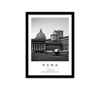 Vatican Museum Travel Print Rome Wall art Black and white Poster A3 Print in Black frame 33.5 X 45.5cm (13.2x18inch)
