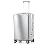 VATILIN 24 Inch Zipperless Checked Travel Luggage with Spinner Wheels,ABS+PC Hard Shell Suitcase with TSA Approved USB Port,Cup & Phone Holder for Women Men,Black, Silver, 24 inch checked luggage