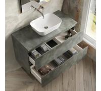 Vatilla 1000mm WallHung Vanity Unit with Matching Worktop-Cemento Banyetti Grey One Size