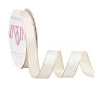 VATIN Double Faced Satin Ribbon 5/8 inch Ivory with Gold Edge Continuous 50 Yards for Decoration, Craft, Gift Wrappping Wedding Card Decoration