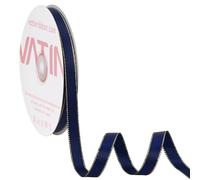 VATIN Double Faced Satin Ribbon 6mm Navy Blue with Gold Edge Continuous 45m for Decoration, Craft, Gift Wrappping Wedding Card Decoration