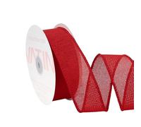 VATIN Red Burlap Wired Ribbon 38mm X 9m Fabric Craft Ribbon for Party Decorations,Big Bow,DIY Wreath Craft, Outdoor Decoration