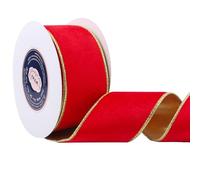 VATIN Red Velvet Wired Ribbon 2.5" Metallic Red Gold Velvet Christmas Ribbon for Floral Arrangements Wrapping Gifts Stylish Decor Creation -Continuous 10 Yards